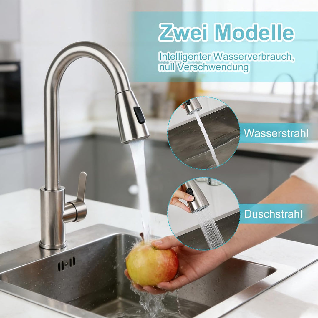 Wasserhahn Küche, Hochdruck Küchenarmatur mit Herausziehbarer Brause, Armatur Wasserhahn Spüle Küche