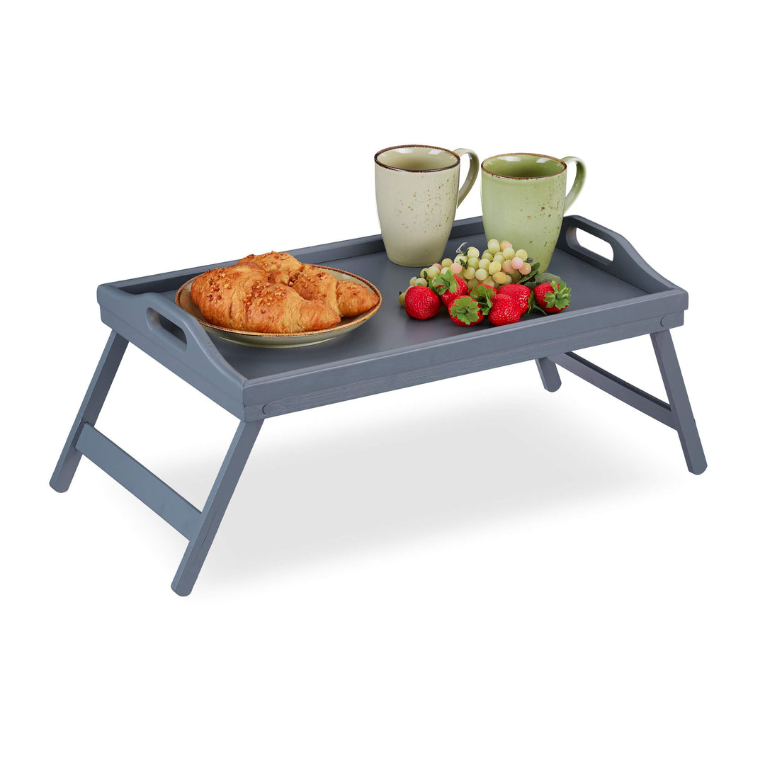 2 x Betttablett Bambus, klappbare Beine, erhöhter Rand, Frühstückstablett fürs Bett, HBT: 6,5 x 50 x