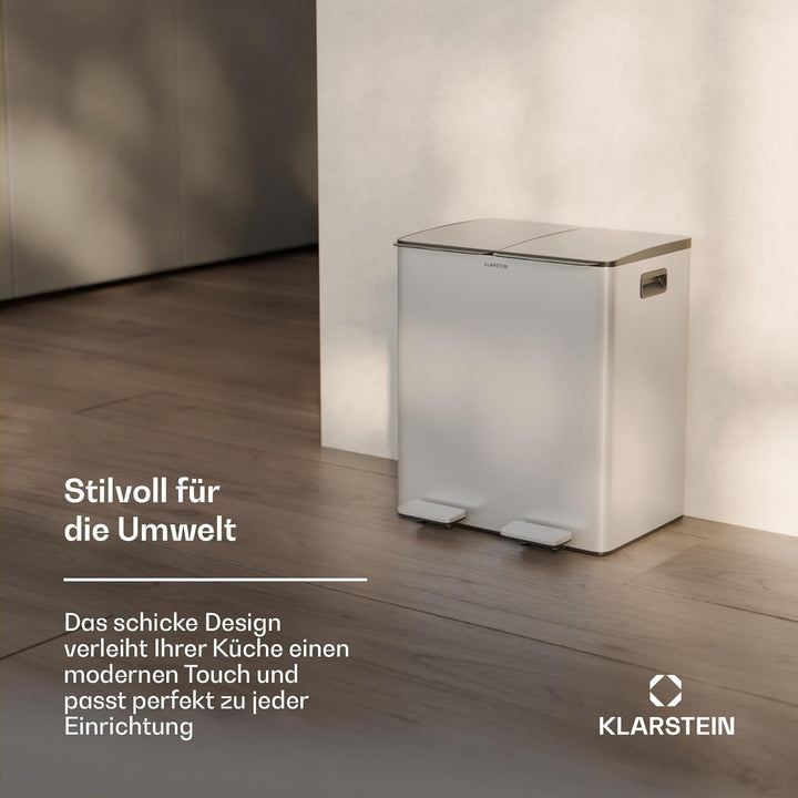 Klarstein EcoVista Mülleimer - 2 Fächer, 40L Küchen-Abfalleimer mit 3L Kompostbehälter, Soft-Close,