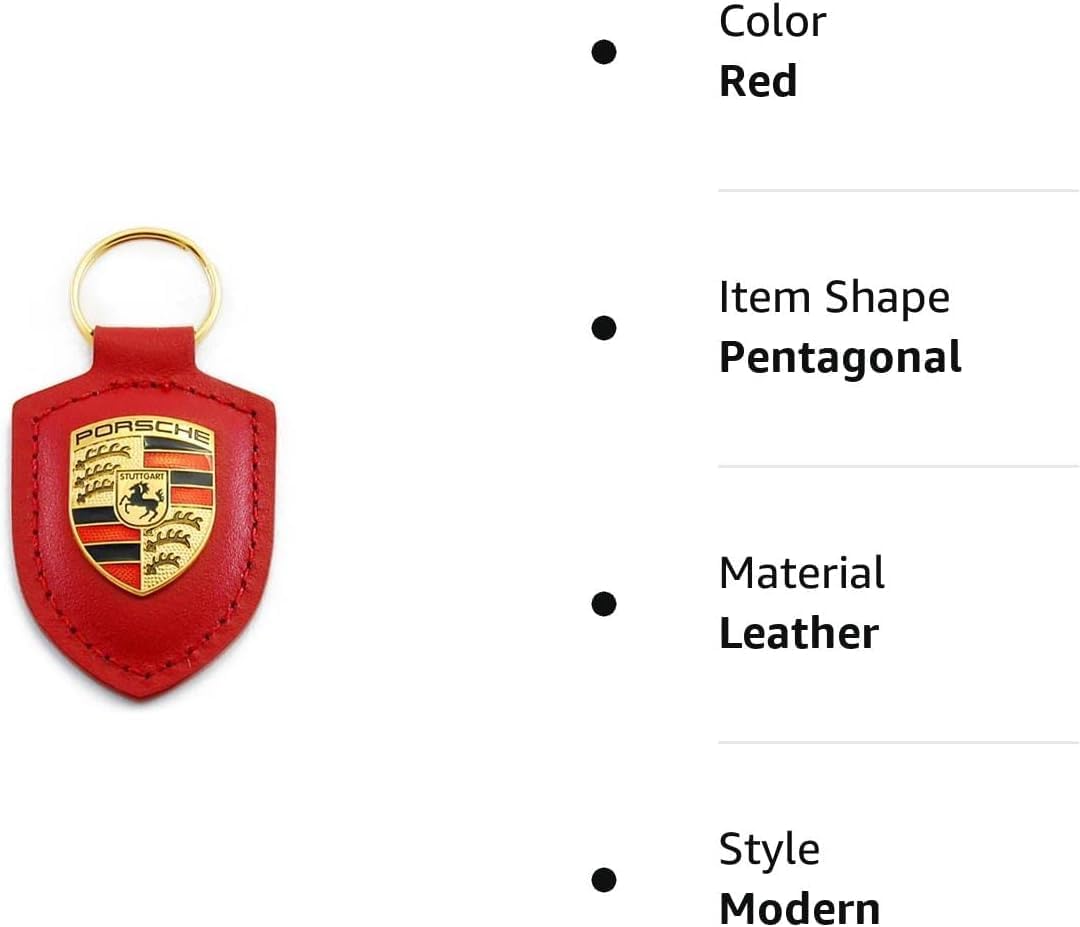 Porsche Schlüsselanhänger mit Wappen, Leder, Rot, Rot