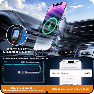 Auckly Handyhalterung Auto mit Ladefunktion, 【+60W PD+QC Autoladegerät】 Qi 15W Fast Wireless Charger