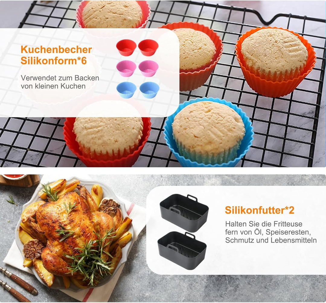 19PCS Zubehör Heissluftfritteuse für Ninja Foodi AF400EU AF300EU AF500EU, Airfryer Zubehör Silikonfo