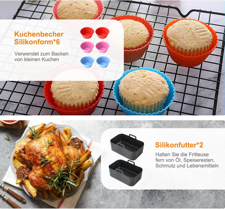 19PCS Zubehör Heissluftfritteuse für Ninja Foodi AF400EU AF300EU AF500EU, Airfryer Zubehör Silikonfo
