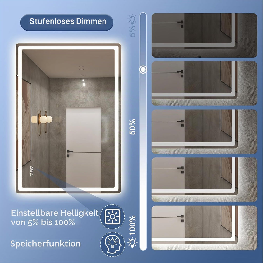 STARLEAD Badspiegel-mit-Beleuchtung 100x70cm, Spiegel-mit-Beleuchtung und Entfoggen, Bluetooth, Dimm