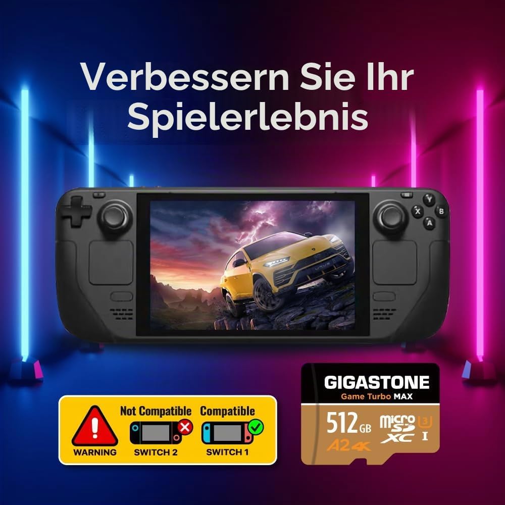 [5 Jahre kostenlose Datenwiederherstellung] GIGASTONE 512GB Micro SD Karte, Game Turbo MAX, bis zu 1