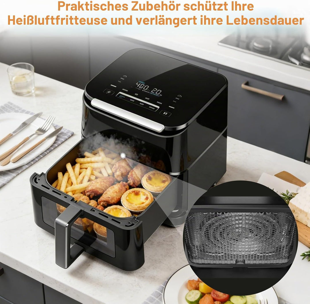 2 Stück Edelstahl Spritzschutz für Cosori Airfryer Heissluftfritteuse CP158 5,5L, TurboBlaze 6,0L, P