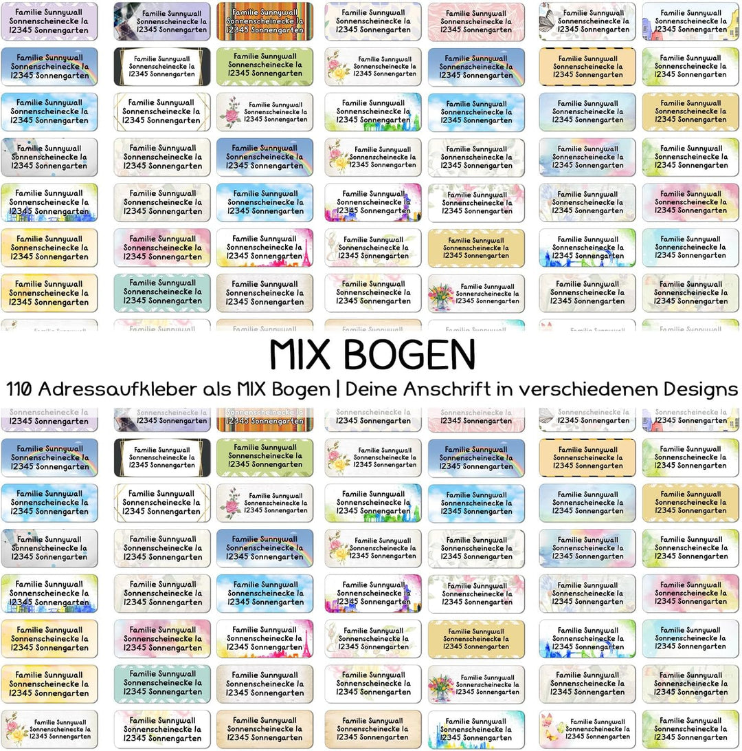 Sunnywall® Adressetiketten Adressaufkleber personalisiert - 110 Klebeetiketten Gemischte 53x21mm | A