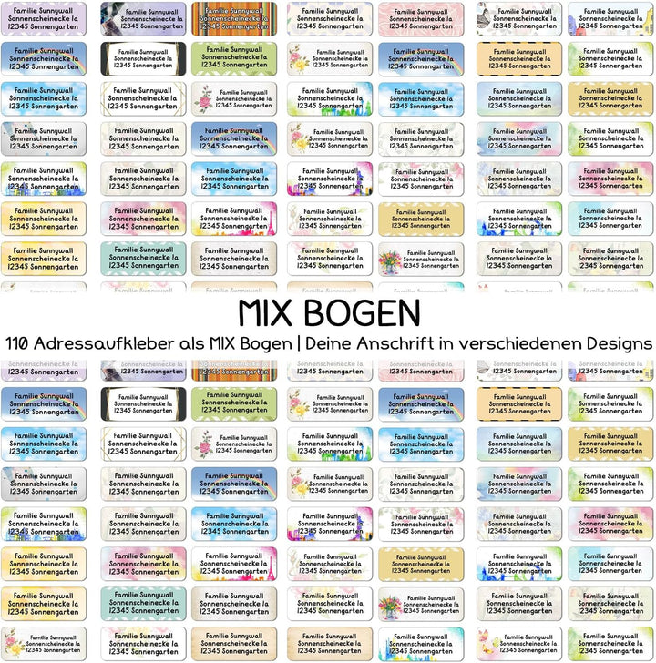 Sunnywall® Adressetiketten Adressaufkleber personalisiert - 110 Klebeetiketten Gemischte 53x21mm | A