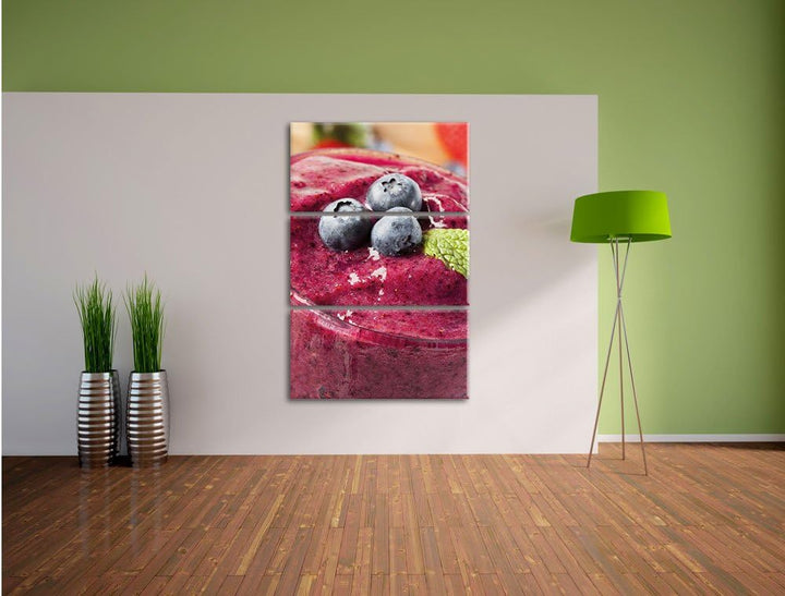 Pixxprint Leckerer Blaubeershake 3-Teiler Leinwandbild 120x80 Bild auf Leinwand