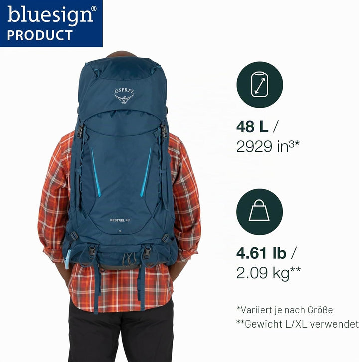 Osprey Kestrel Herren Rucksack Bonsai Green S/M - Fassungsvermögen 48L, Bonsai Green S/M - Fassungsv