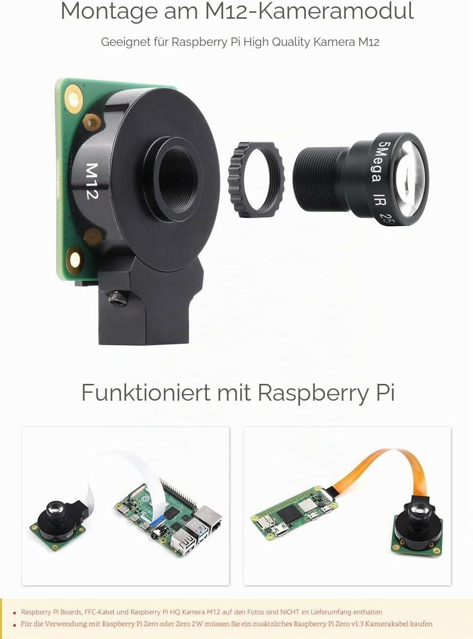 Waveshare M12 Long Focal Length Lens,5MP,25mm Focal Length,Large Aperture,Compatible with Raspberry