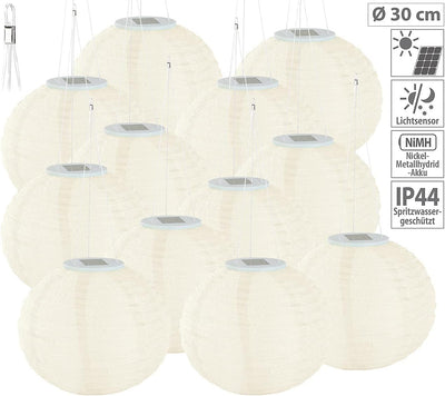 Lunartec Solar Lampions warmweiss: 12er-Set Solar-LED-Lampions, LEDs, Dämmerungs-Sensor, IP44, Ø 30