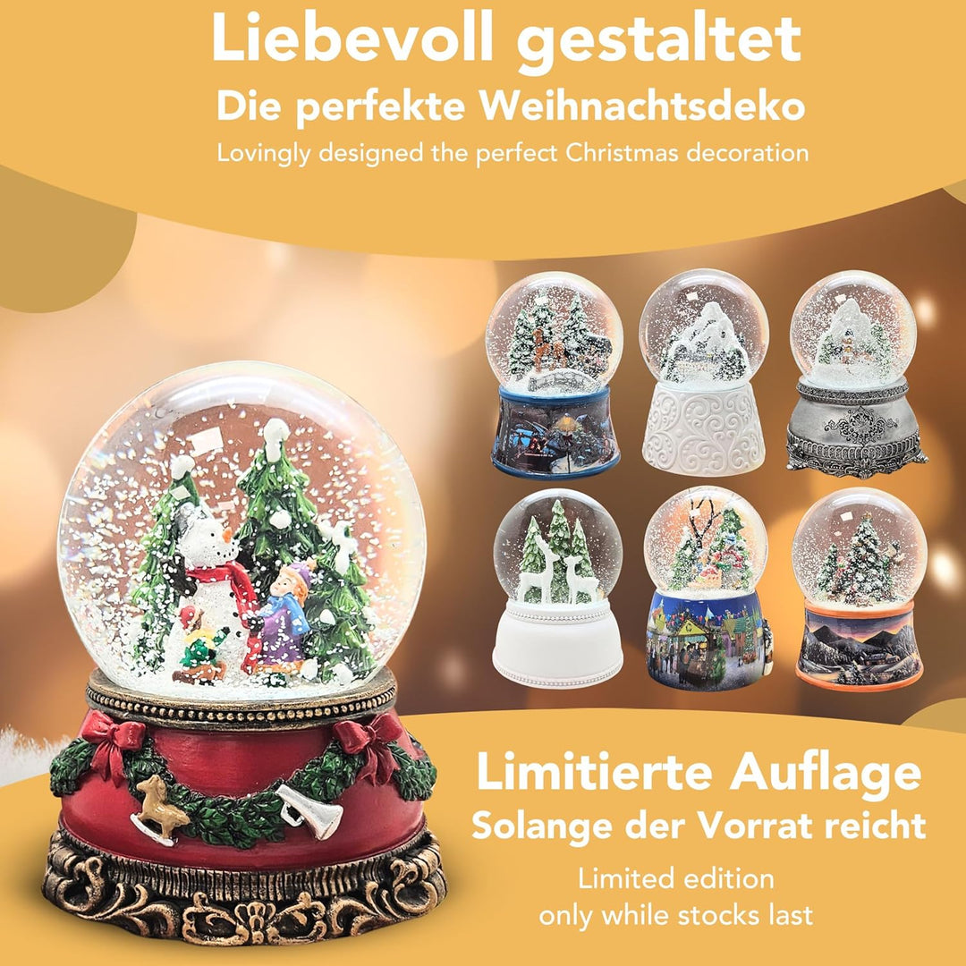 Schneekugel Weihnachten Spieluhr | Kinder Bauen Schneemann | Sockel Weihnachten rot Tannengirlande |