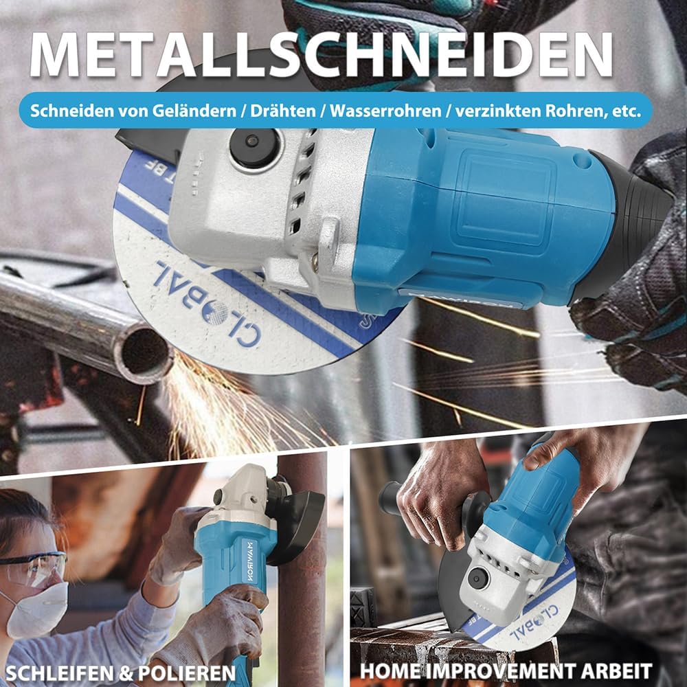 Akku-Winkelschleifer mit 2 Akkus,12 Zubehörteilen,125mm Bürstenloser Winkelschleifer,11000U/min, zum
