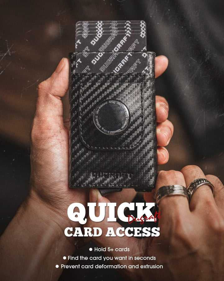 DUGRAFT Pop Up Wallet mit AirTag Halter, Schlankes Minimalistisches Smart Wallet für Männer, RFID-Bl