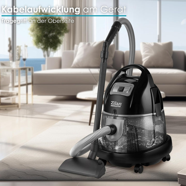 Zilan Staubsauger mit Wasserfilter Wasserstaubsauger Allergiker beutelloser Sauger Handstaubsauger E