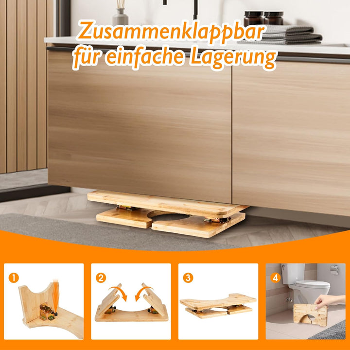 Bambus Toilettenhocker HXREDXD Holz Mobil Toilettenhocker, Klappbar Squatting Toilettenhocker Natürl