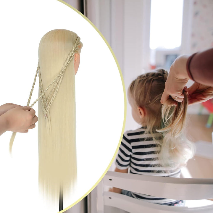 Trainingsköpfe, 28 inch Frisierkopf für Frisöre 100% Synthetikfaser-Haar Übungskopf,mit DIY Stricken