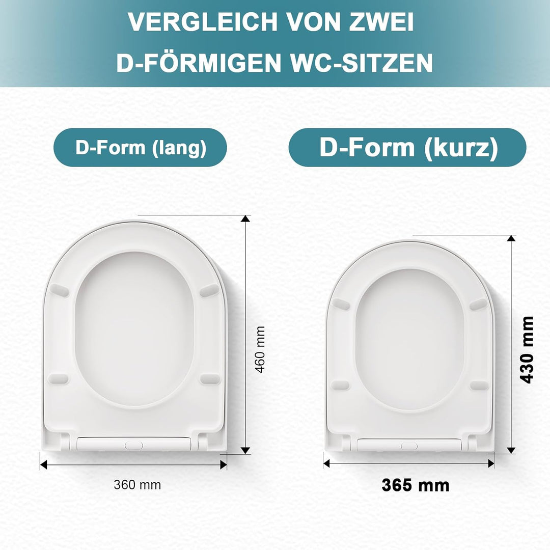 MEEJEE WC Sitz Kurze D Form 430x360mm, Toilettendeckel mit Absenkautomatik, Klodeckel D Form, Soft C