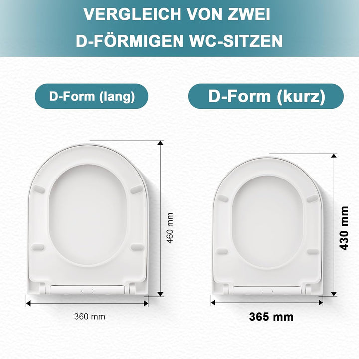 MEEJEE WC Sitz Kurze D Form 430x360mm, Toilettendeckel mit Absenkautomatik, Klodeckel D Form, Soft C