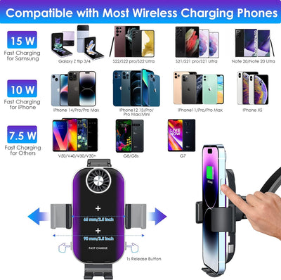 Qoosea 15W Fast Wireless Charger Auto Handyhalterung Mit Ladefunktion, Induktion Doppelspule Kabello