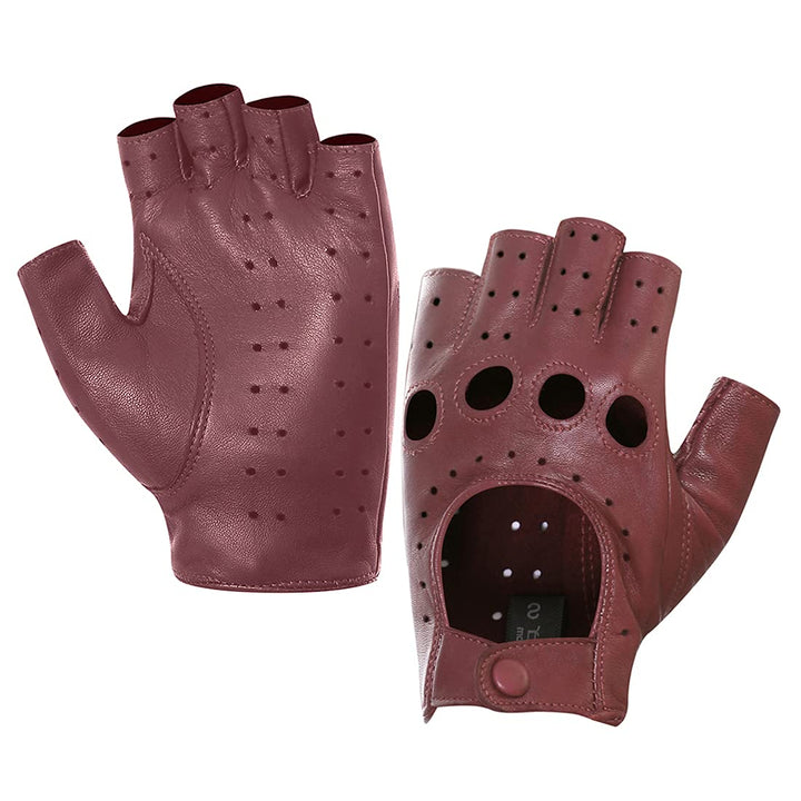 Harssidanzar Lady Fingerlose Lederhandschuhe Schaffell Single Line Half Finger GL012 M Burgund, M Bu