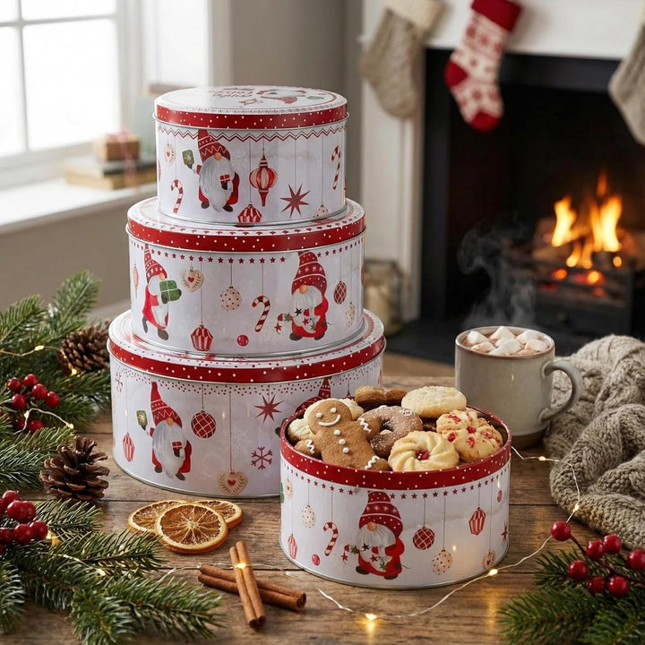MIJOMA Keksdosen Set Weihnachten – 3er Set Metalldosen mit Deckel – runde Dosen mit Weihnachtsmotiv