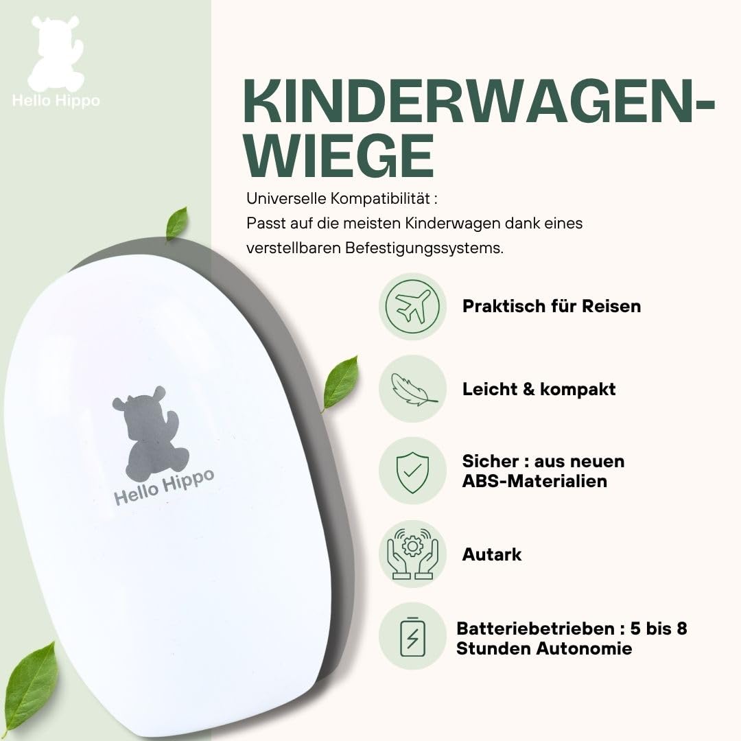 Hello Hippo – Baby Rocker Kinderwagenschaukler, Wiederaufladbar USB-C, Für Kinderwagen, Babywannen &amp;