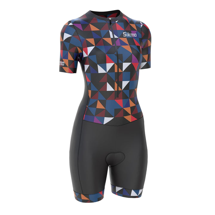 Ladies Cycling Skinsuit Women Padded One Piece Trisuit Bike Top Short Sublimated Design bib Short M