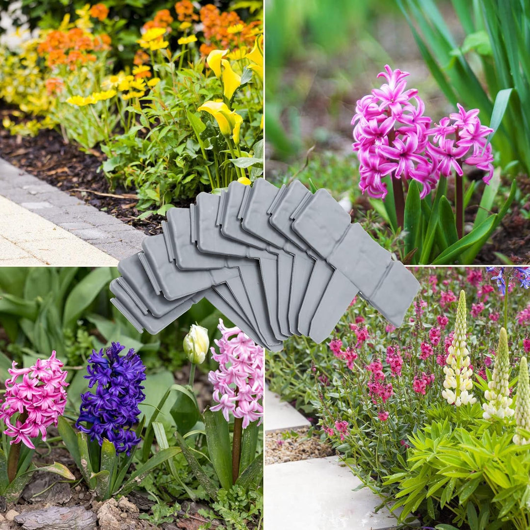 Gimisgu Rasenkante Kunststoff 20M Grau 80 Stücke Beeteinfassung Steinoptik Garden Border aus Polypro