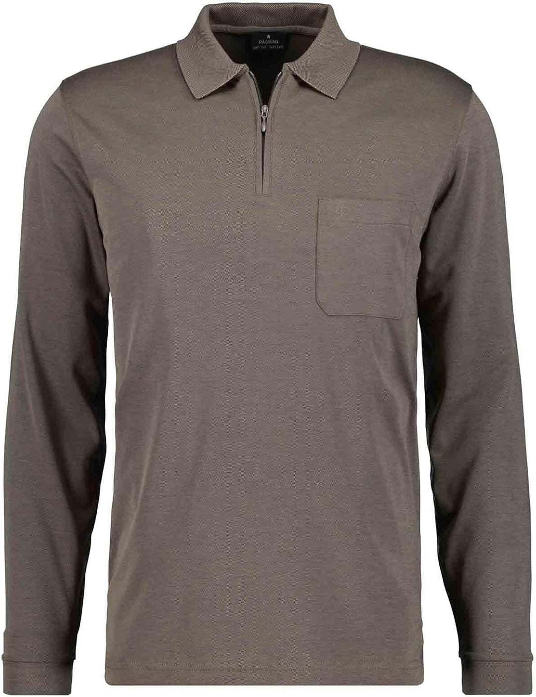 RAGMAN Herren Softknit-Poloshirt Langarm mit Zip S Macchiato-870, S Macchiato-870