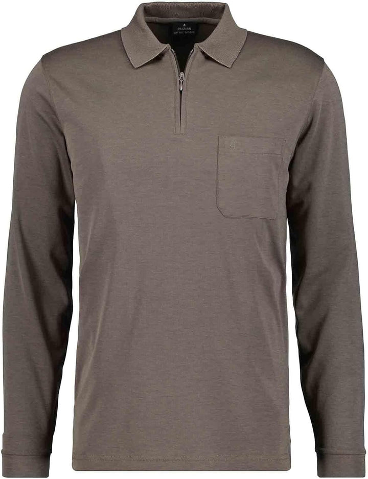 RAGMAN Herren Softknit-Poloshirt Langarm mit Zip S Macchiato-870, S Macchiato-870