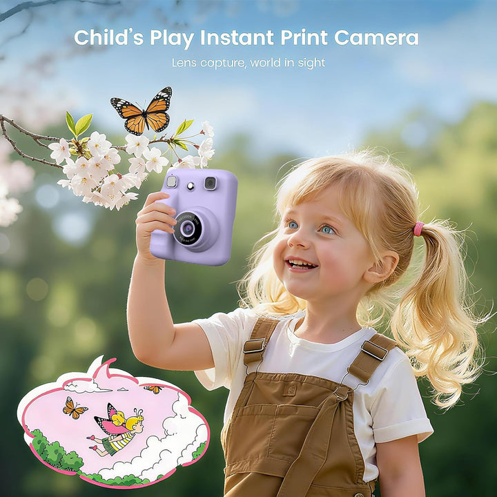 Kinderkamera Sofortbildkamera, 48MP Sofortbildkamera Kinder mit 32GB Karte & Druckpapier, 1080P Digi