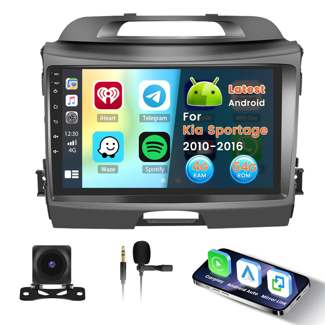 Android 15 Radio für Kia Sportage 2010-2016 mit Wireless CarPlay 4+64G, 9 Zoll Bildschirm mit Androi
