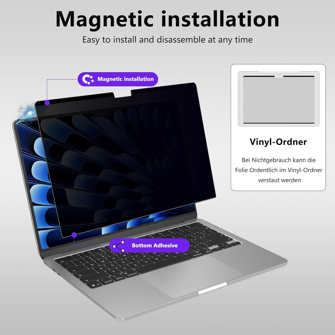 Magnetischer Blickschutzfolie für MacBook Air 15 Zoll (2026–2023 M5/M4/M3/M2), Mac Laptop Privacy Sc