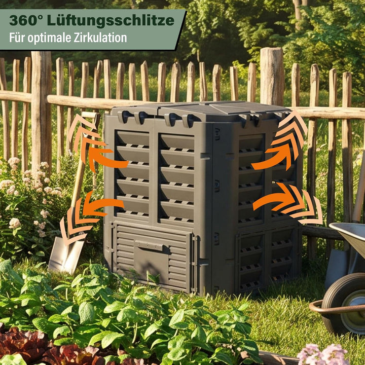 Schnellkomposter Garten Komposter 310L Thermokomposter in Schwarz Gartenkomposter aus Kunststoff Sch