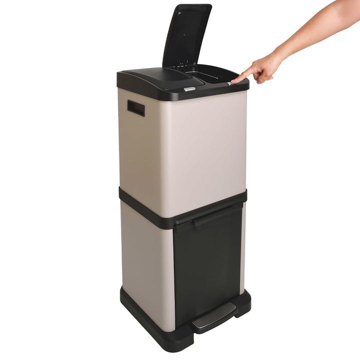 SVITA 3XCOMBO32 Mülleimer Treteimer Abfalleimer Mülltrennung mit Schubfächern Taupe Beige (32 Liter