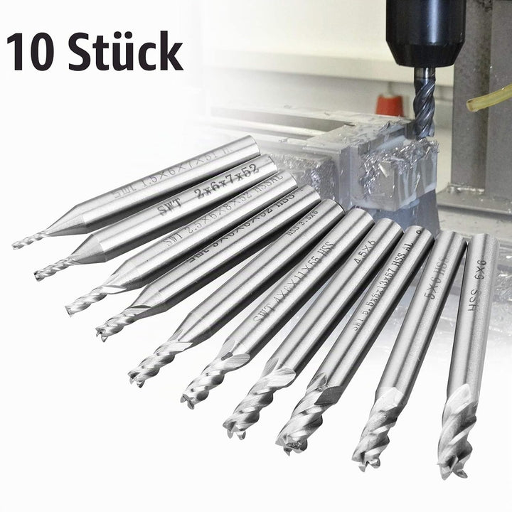 Linkstyle 10 Stück HSS Schaftfräser, 4 Flöte Hartmetall CNC Nutenfräser Metall Fräser Bohrer Set, 1.