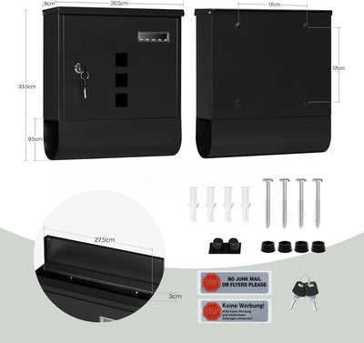WOLTU Briefkasten Postkasten mit Zeitungsfach Sichtfenstern Namensschild, Wandbriefkasten abschliess