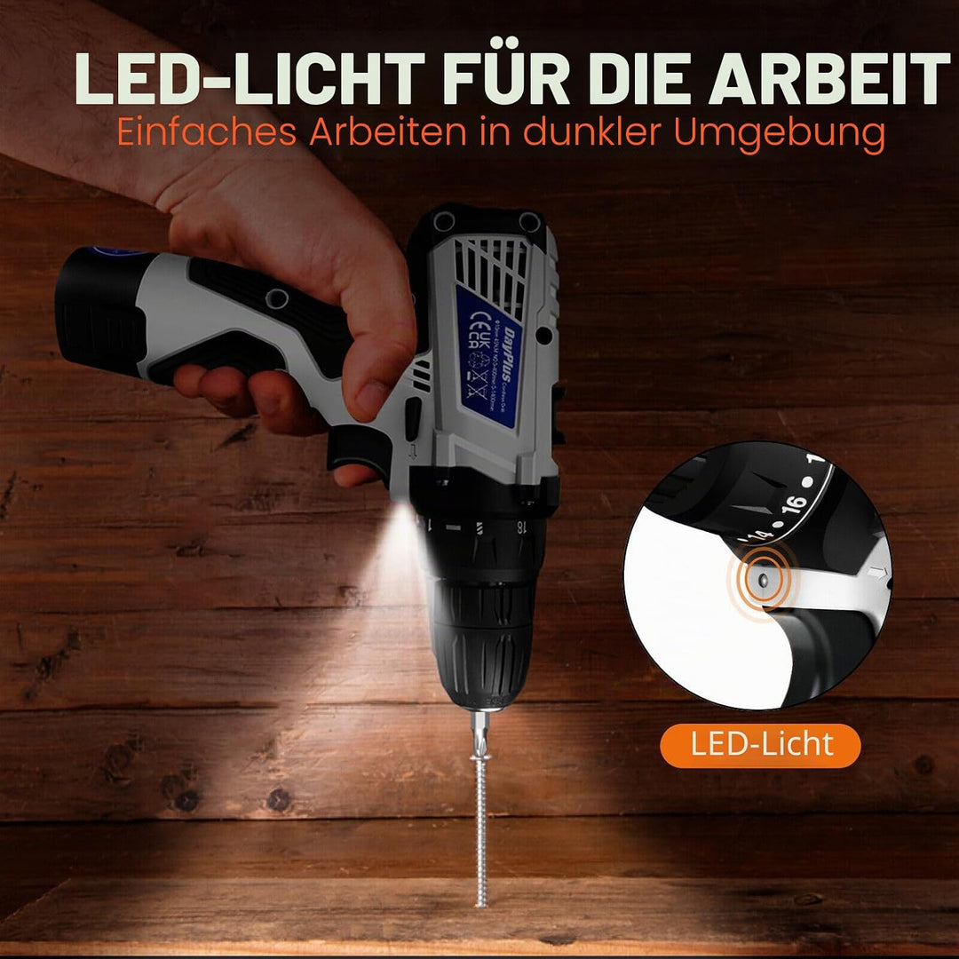 Akku-Bohrschrauber Akkuschrauber 45Nm, 12V Akku-Bohrmaschine mit 1×1.3Ah Akku, 18+1 Drehmoment Akkub