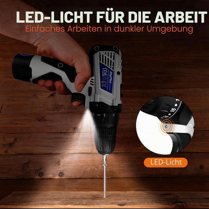 Akku-Bohrschrauber Akkuschrauber 45Nm, 12V Akku-Bohrmaschine mit 1×1.3Ah Akku, 18+1 Drehmoment Akkub