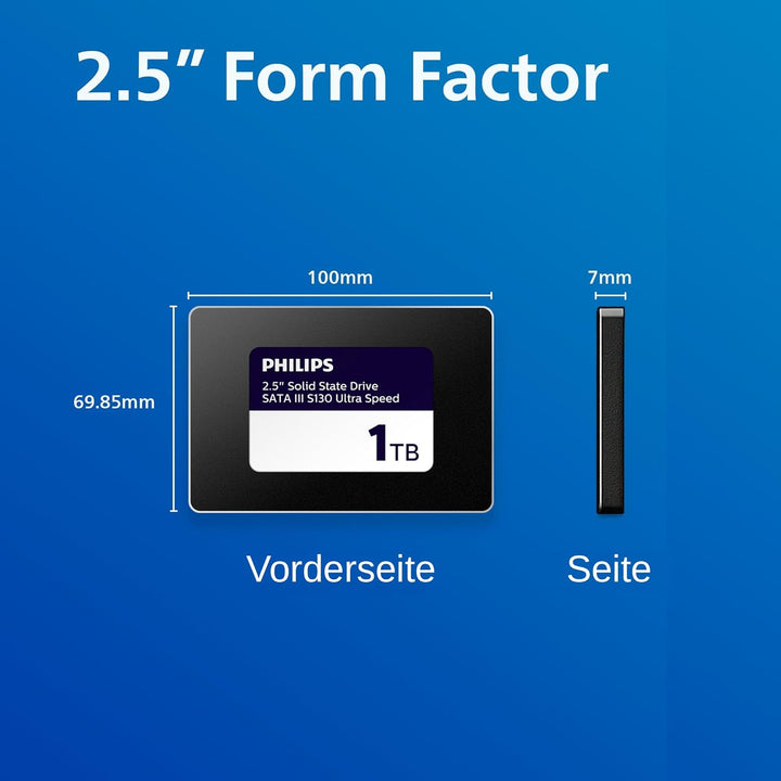 PHILIPS Interne SSD 2.5" SATA III 1 TB S130 Ultra Speed, Lesegeschwindigkeit bis zu 550 MB/s 1 TB Sa