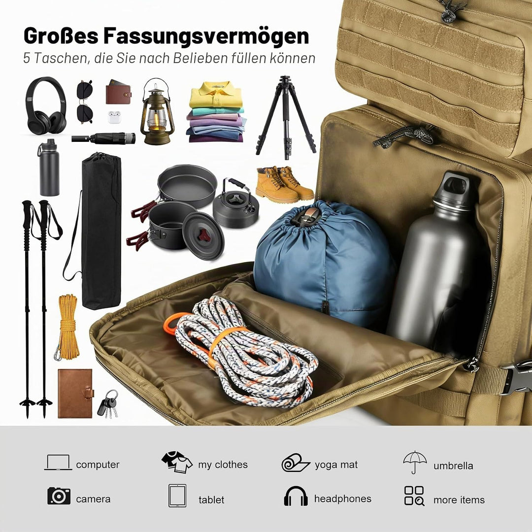 45L Militär Taktische Rucksack,Grosse Kapazität 3 Tage Armee Assault Pack Bag Go Bag Rucksack für Wa