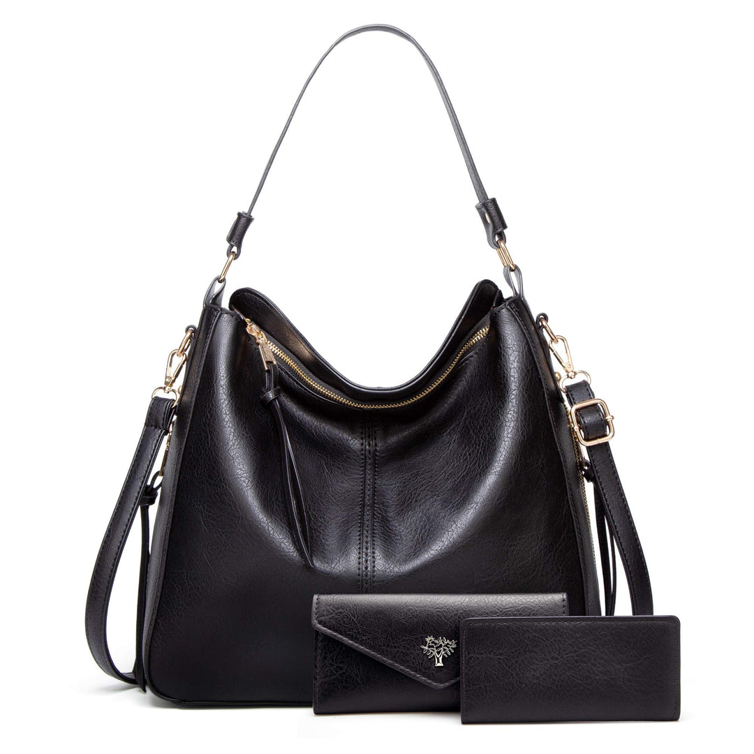 BestoU Handtasche Damen Schwarz Gross Leder Gross Tasche Umhängetasche Schultertasche Shopper Henkel