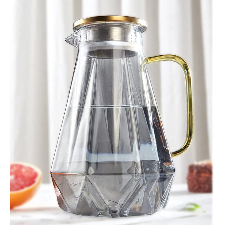 DUJUST schwarzer Glaskaraffe mit Deckel 2 Liter, Wasserkaraffe im Modernen Diamant Design, Glaskrug