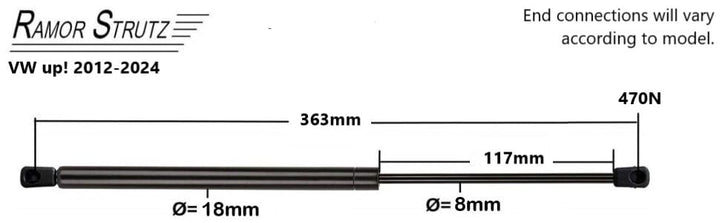 2x Gasfeder Dämpfer Heckklappe Kompatibel mit VW up! 2012-2024. Gasdruckfeder Heckklappendämpfer Ers