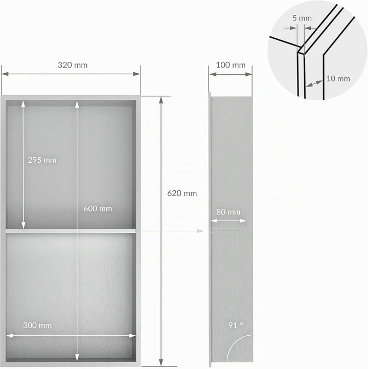 LuxeBath Wandnische Doppel aus Edelstahl, 30x60x10cm, Silber, Duschnische mit Rahmen, Einbauregal, F