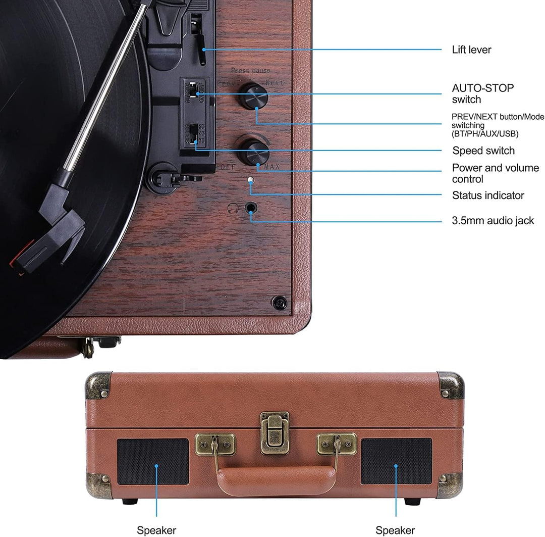 VOKSUN Plattenspieler,Record Player Bluetooth USB Record Player Vinyl Turntable Vinyl to MP3 Functio