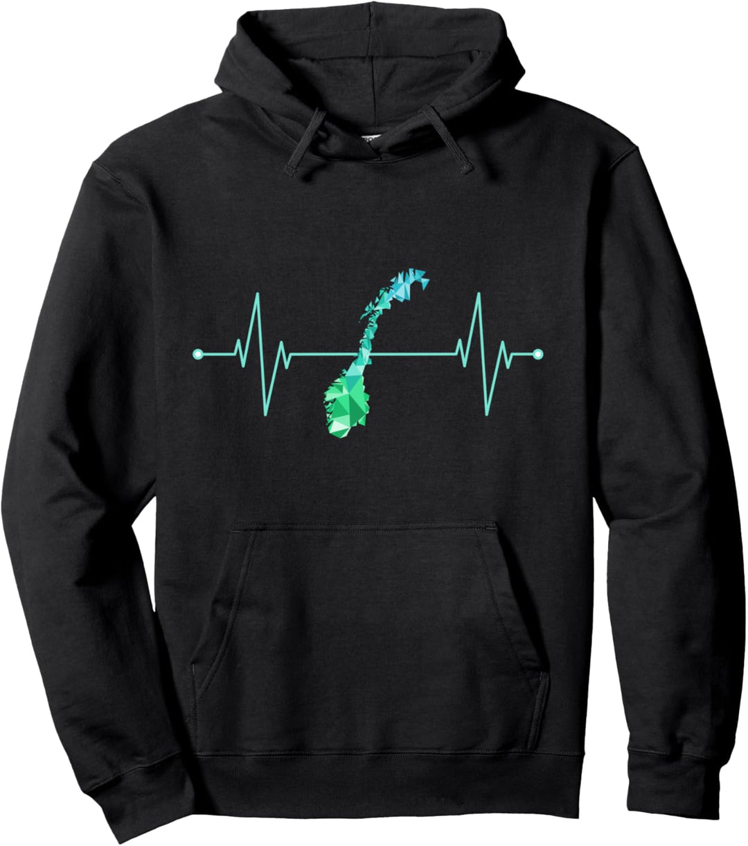 Norwegen Karte Herzschlag, Polygonstil Skandinavien Pullover Hoodie