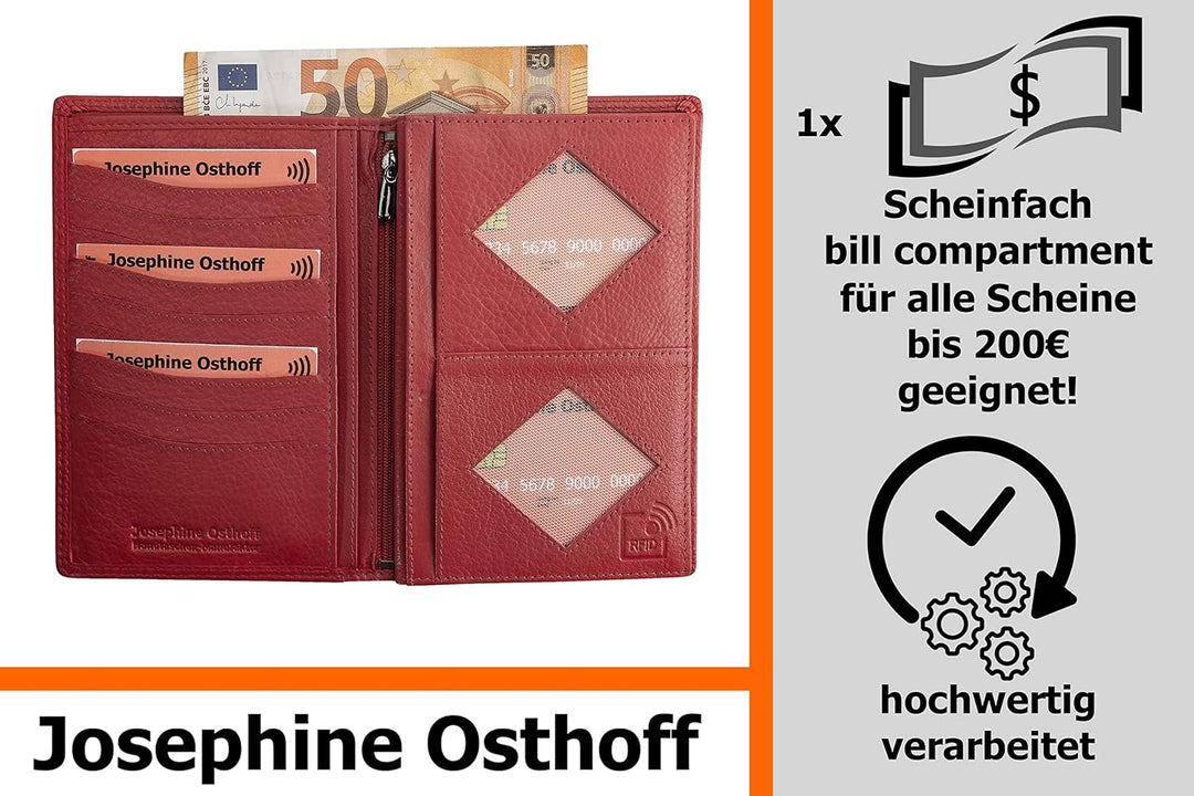 Josephine Osthoff Brieftasche Herren Leder Ausweisetui Reisepasshülle Hochformat Ausweishülle Damen